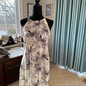 Floral Halter Neck Dress - Black and White